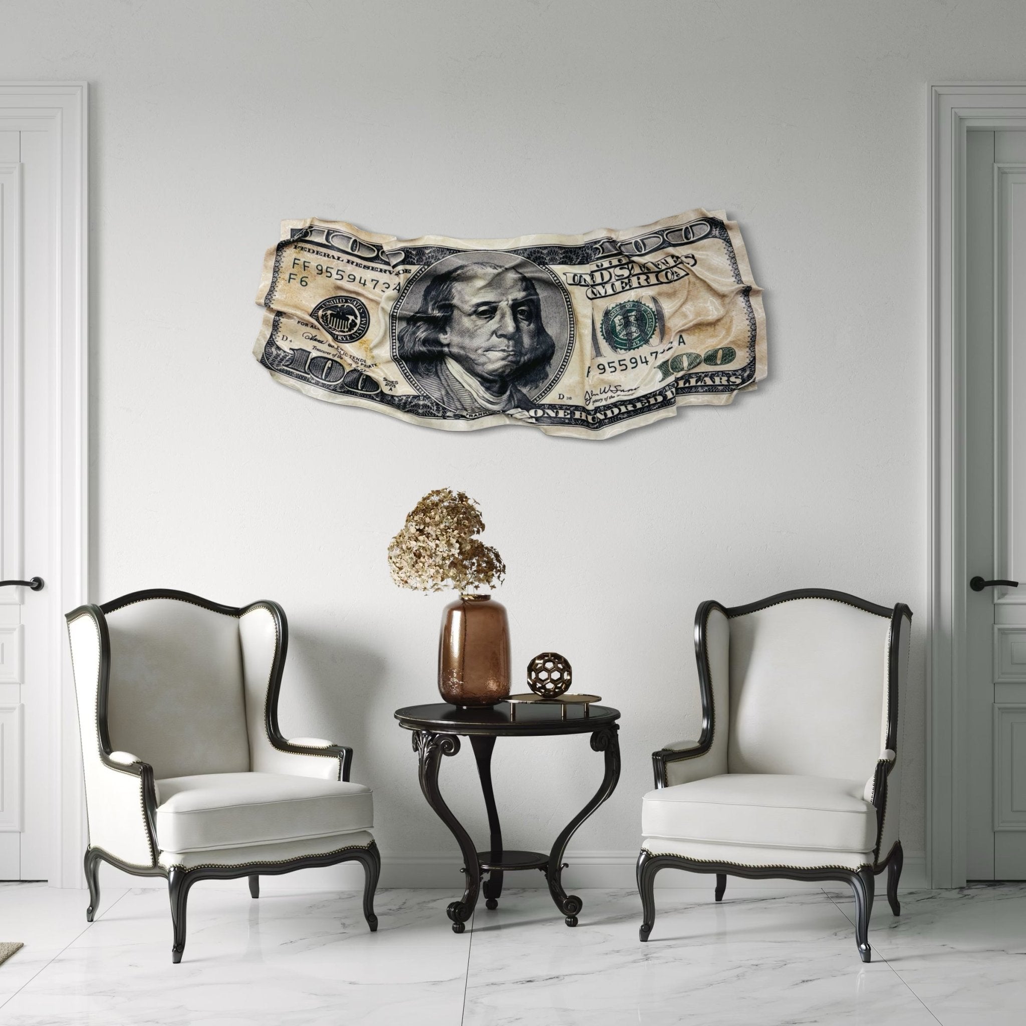 Tableau froissé - Billet de 100 Dollars - Luxartis